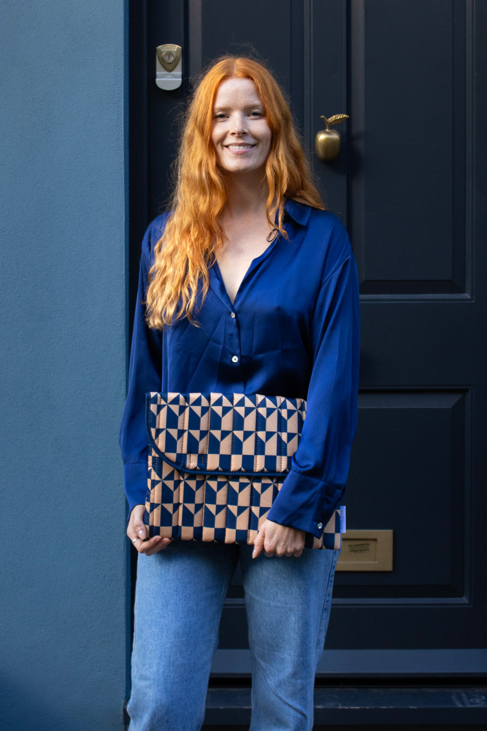 16 Inch Navy & Brown Laptop Sleeve