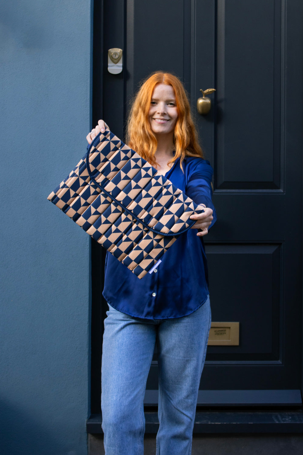 16 Inch Navy & Brown Laptop Sleeve