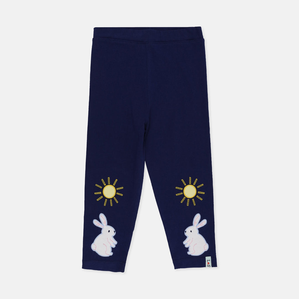 Multicoloured Bunny Applique And Stripe Print Leggings - 2 Pack