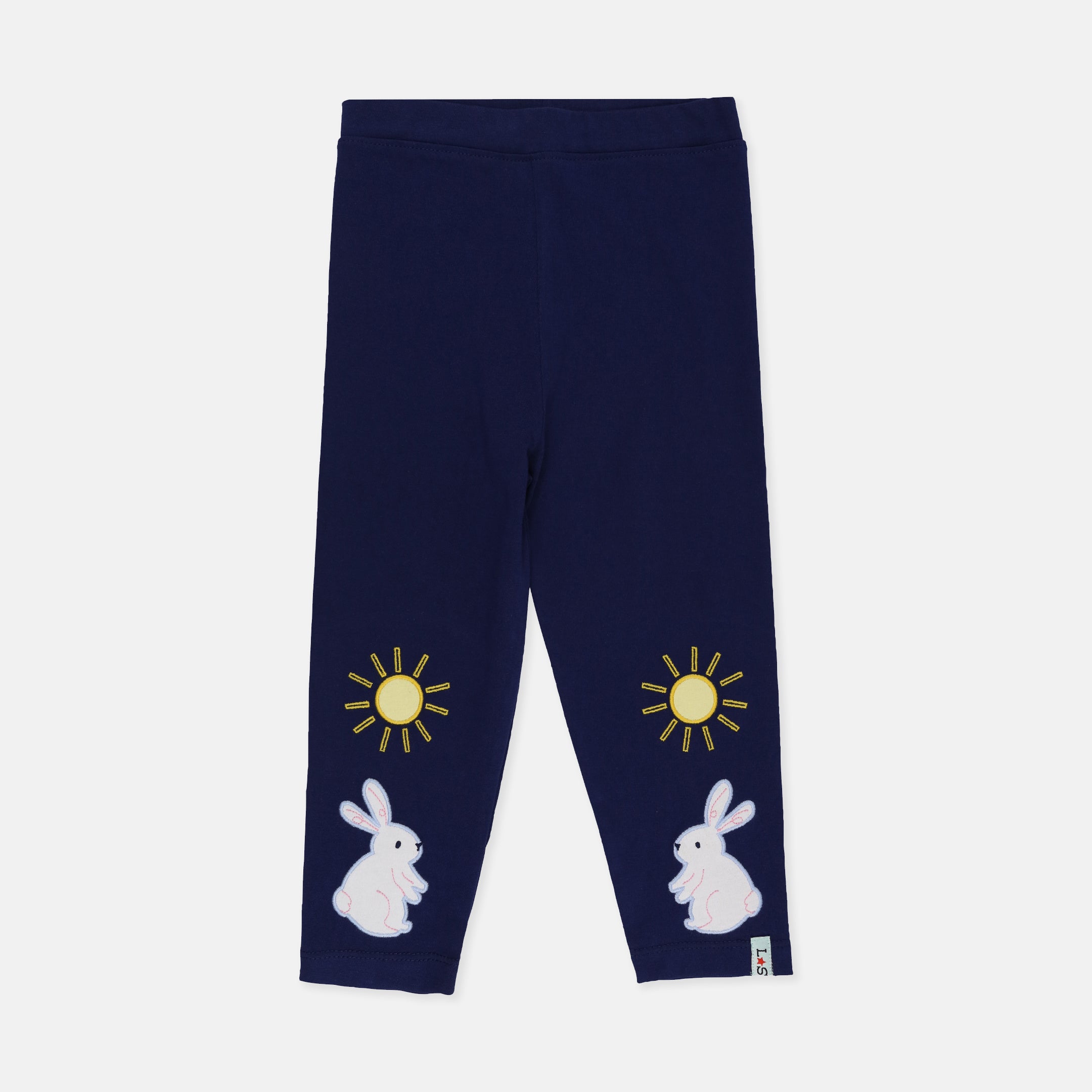 Multicoloured Bunny Applique And Stripe Print Leggings - 2 Pack