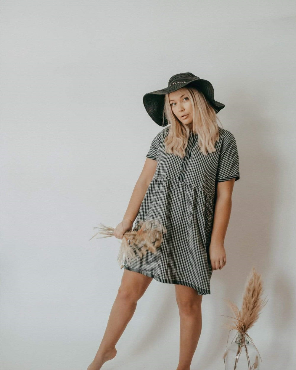 organic cotton Ada Black Reversible Check Print Mini Dress - image 1