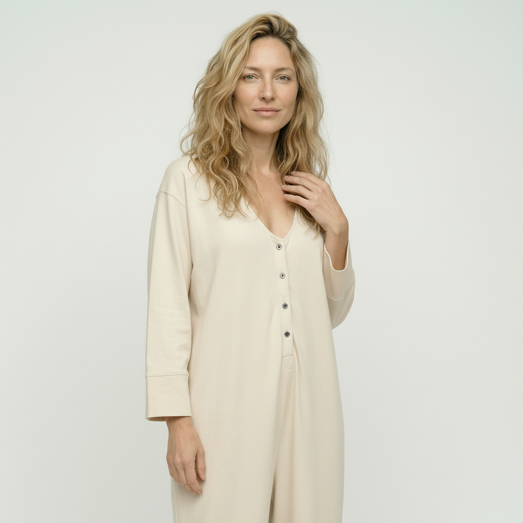 Mai Cream V- Neck Jumpsuit