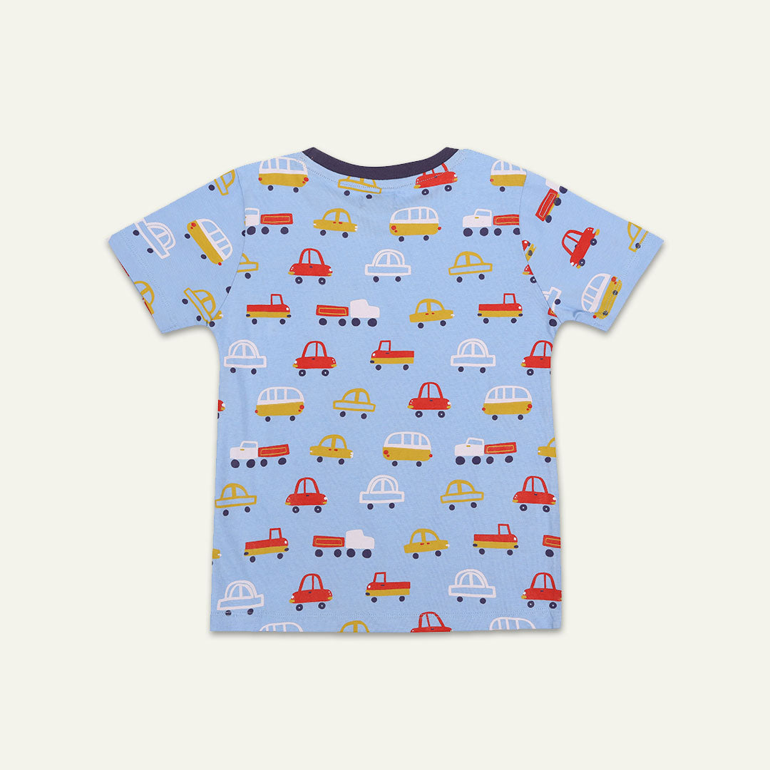 Multicoloured Car, Stripe Print And Plain T-Shirts - 3 Pack