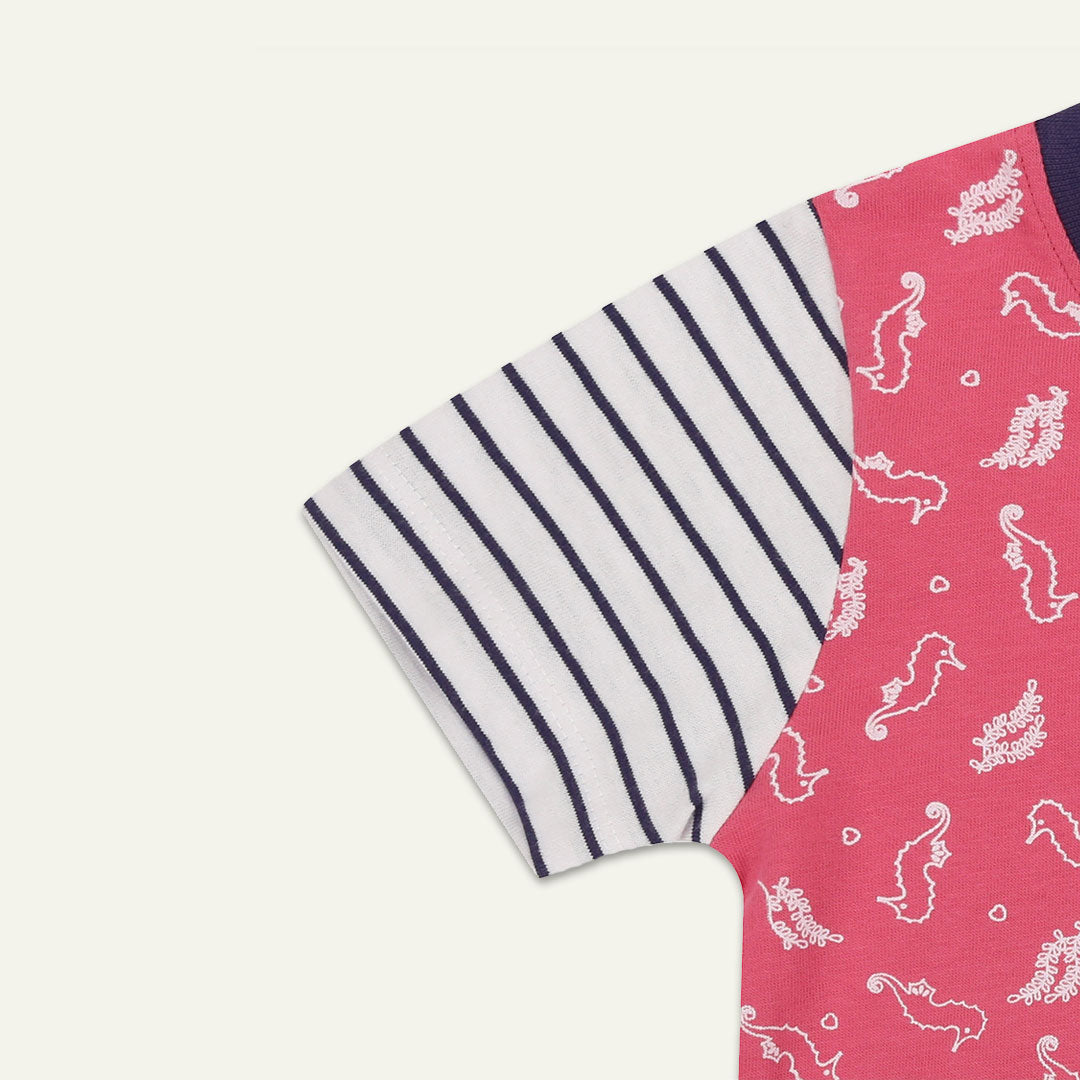 Multicoloured Seahorse Print & Plain Top -2 Pack