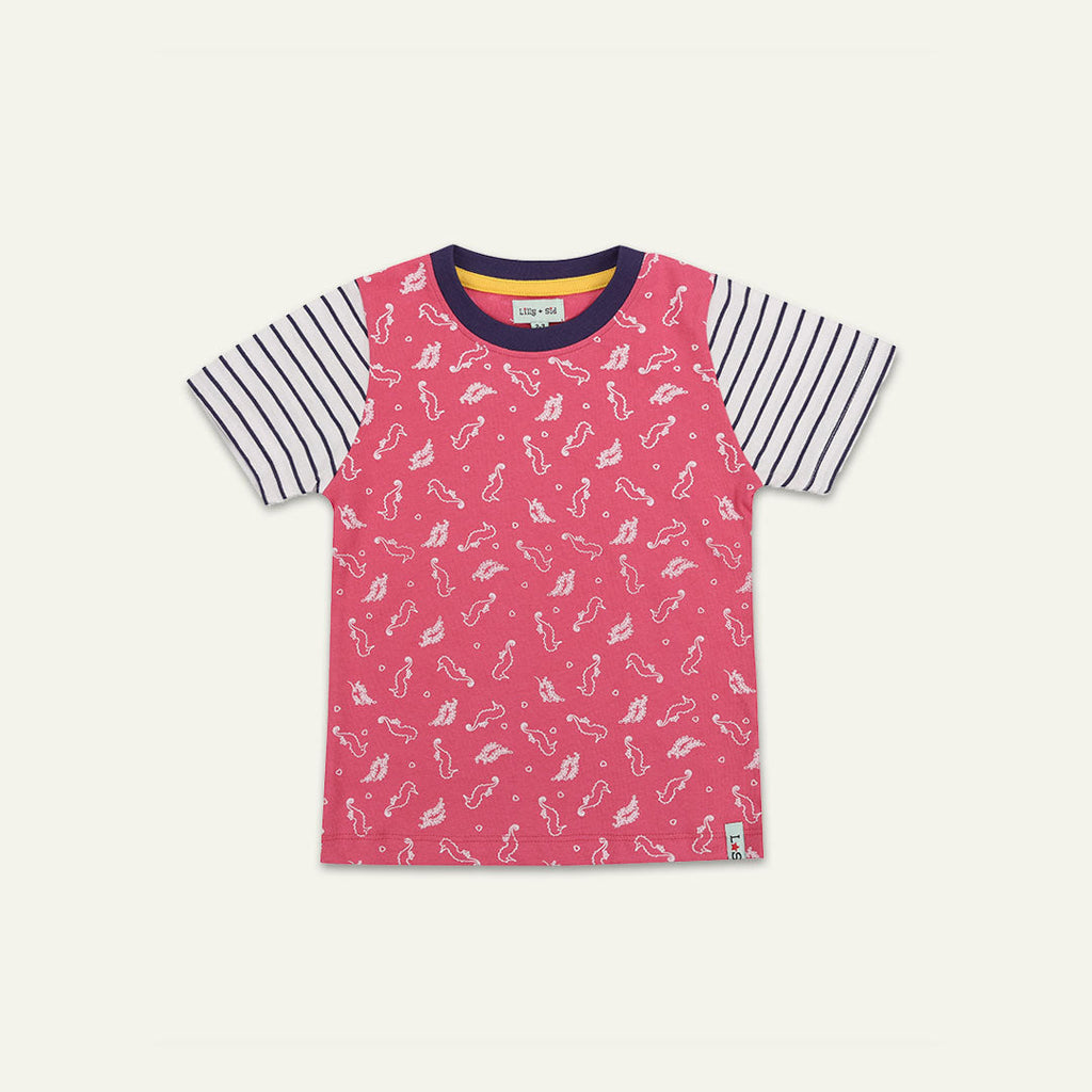 Multicoloured Seahorse Print & Plain Top -2 Pack