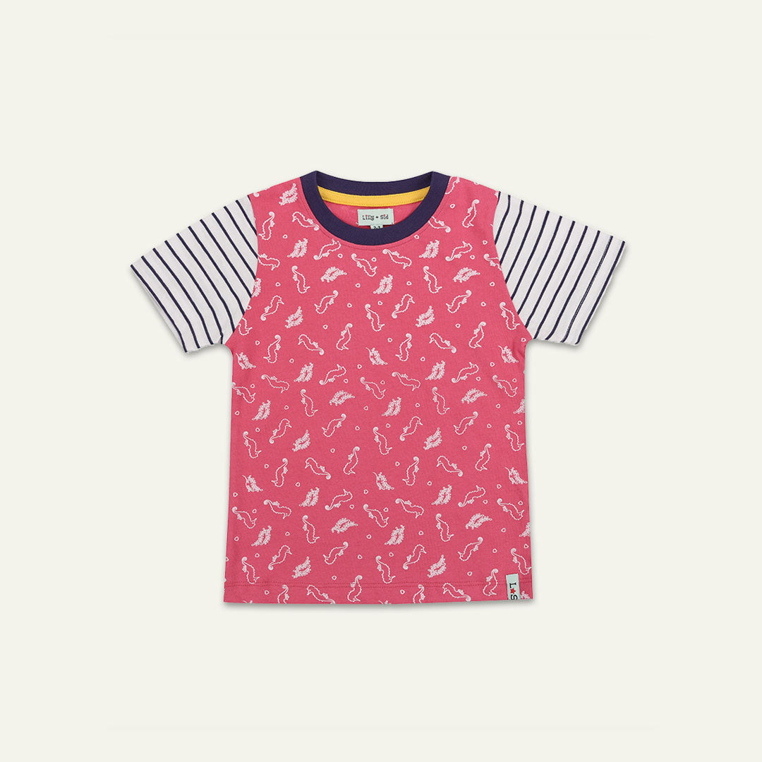Multicoloured Seahorse Print & Plain Top -2 Pack