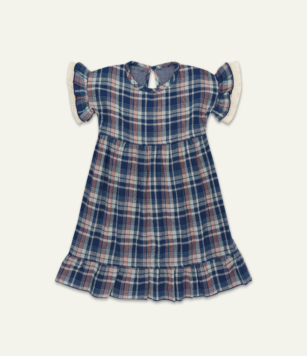 Navy Check Print Dress