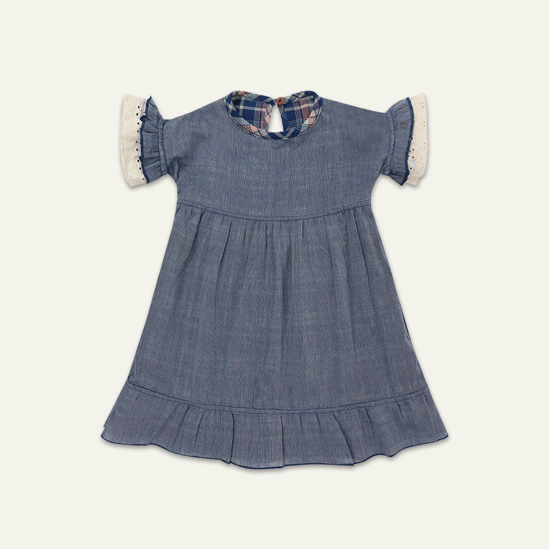 Navy Check Print Dress