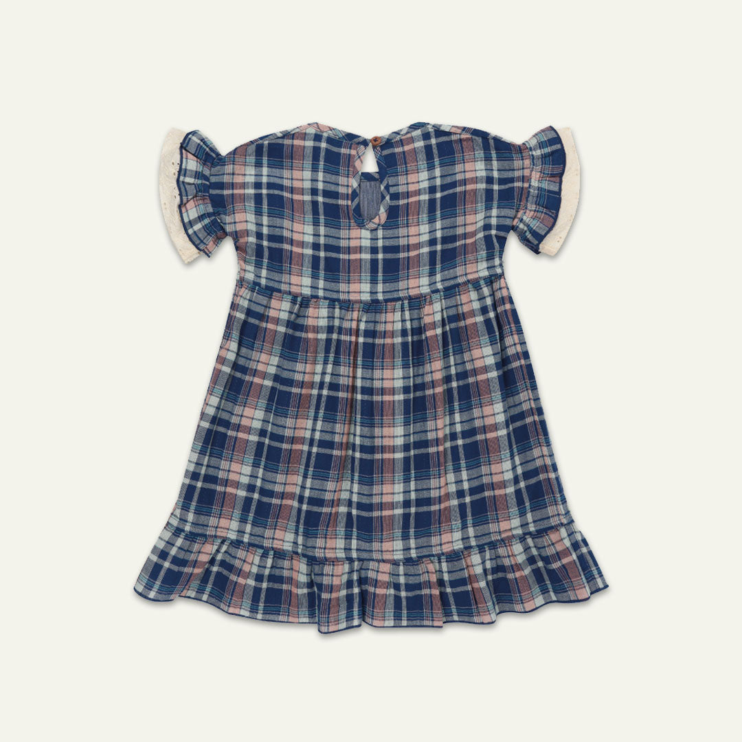 Navy Check Print Dress