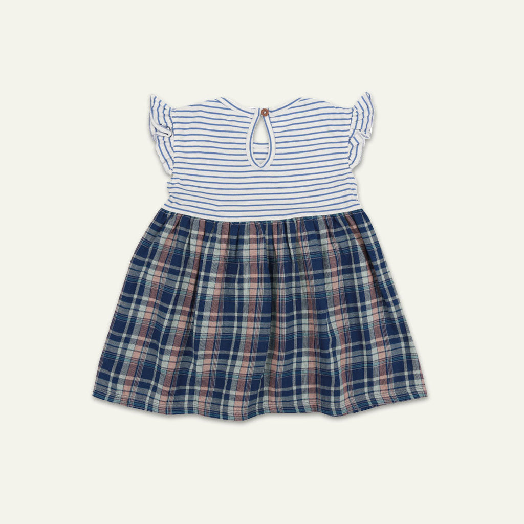 Navy Check And Stripe Dress