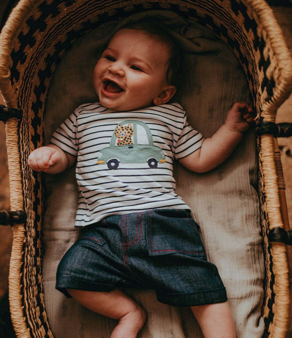 Multicoloured Car Applique T-shirt And Short Set