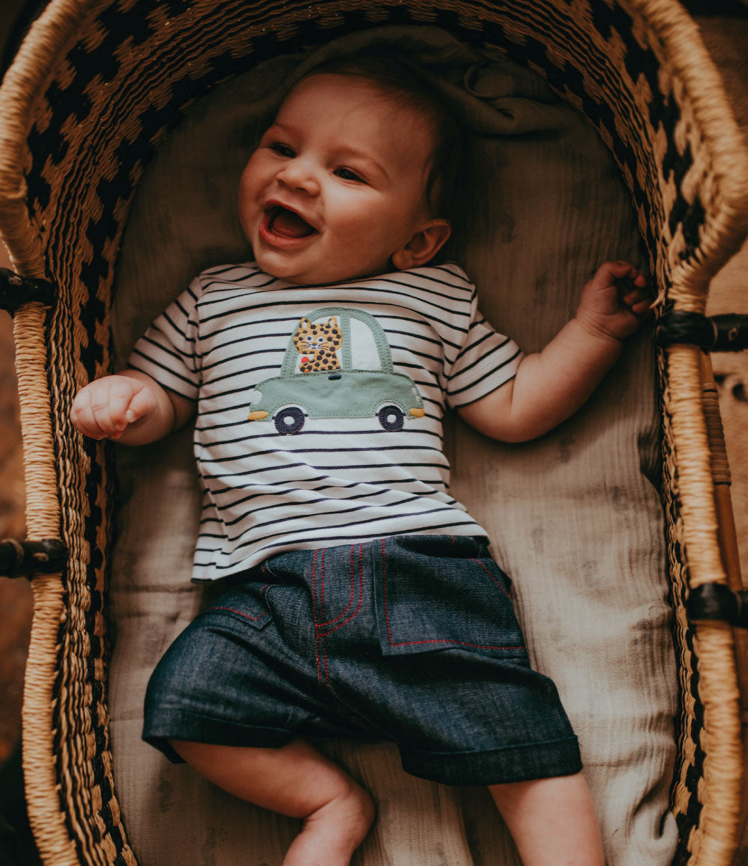 Multicoloured Car Applique T-shirt And Short Set
