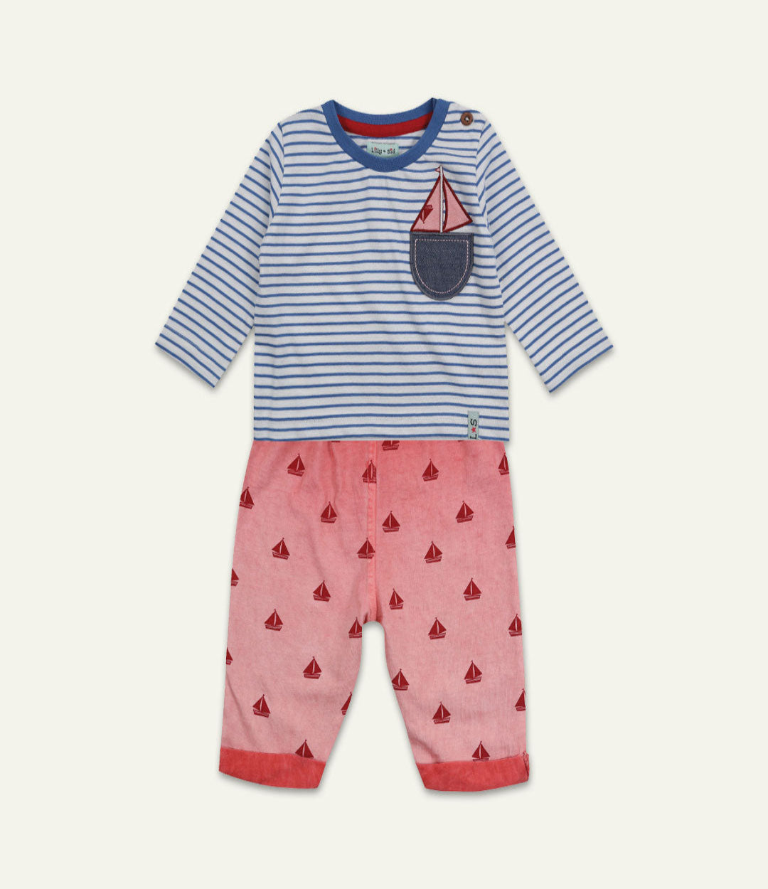 Multicoloured Boat Print Top And Trouser Set
