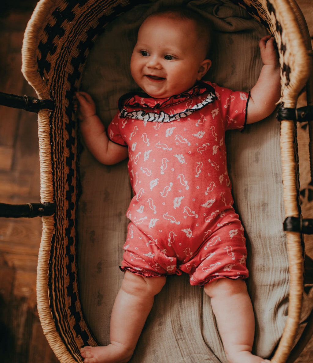 Pink Seahorse Print Romper