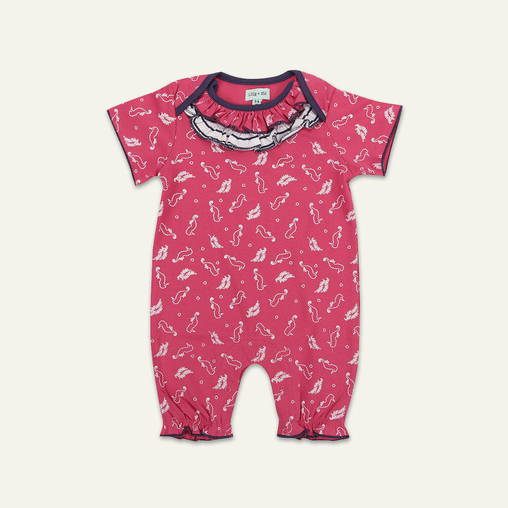 Pink Seahorse Print Romper