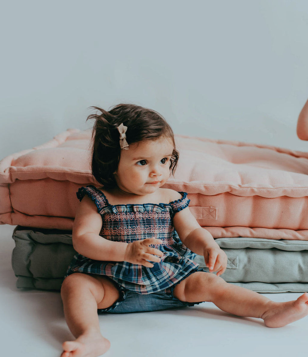 Navy Check Print Dress And Pant Set