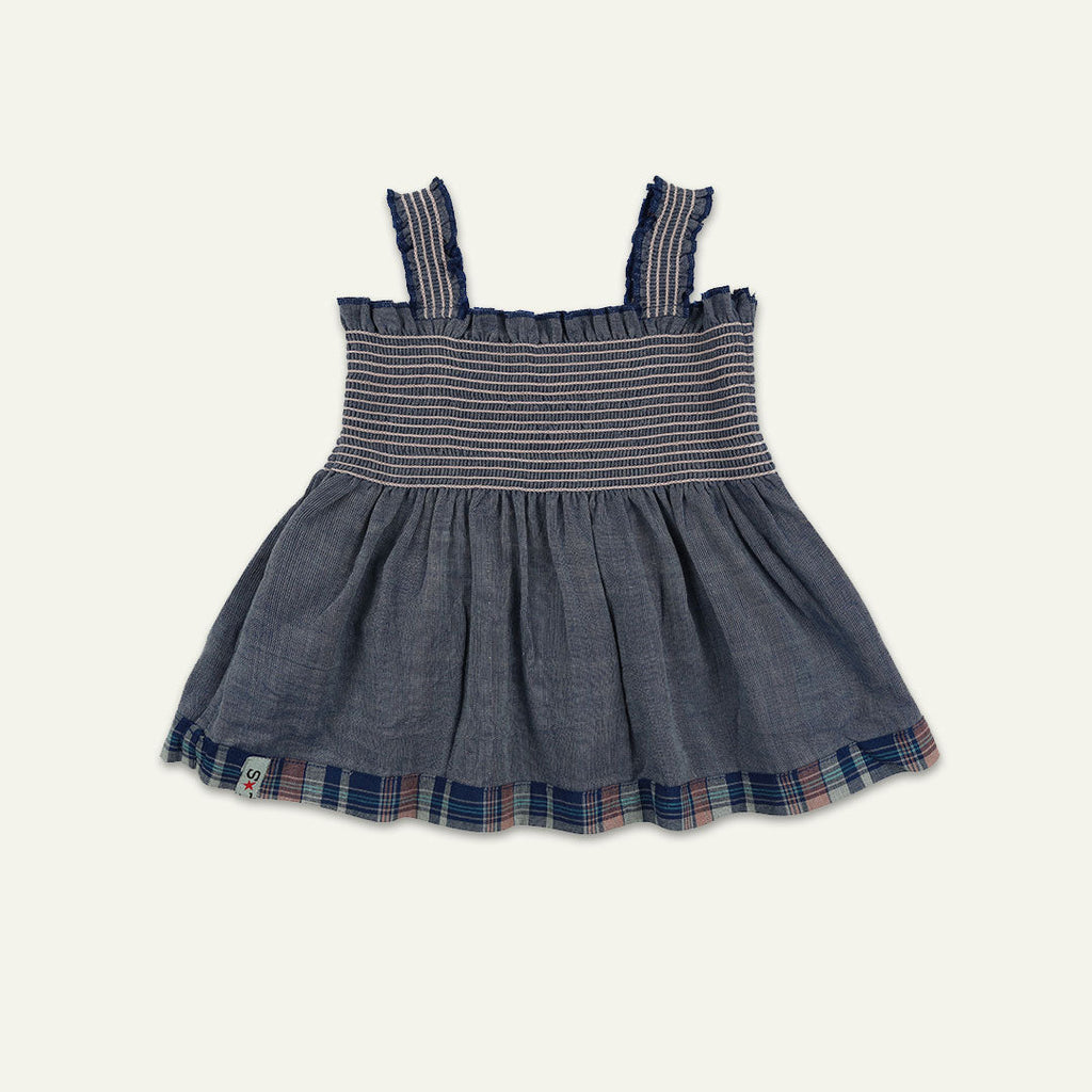 Navy Check Print Dress And Pant Set