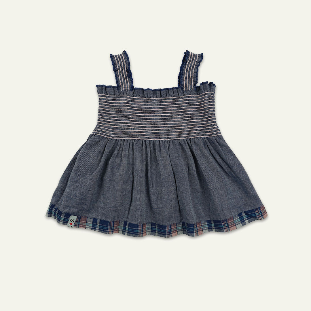 Navy Check Print Dress And Pant Set