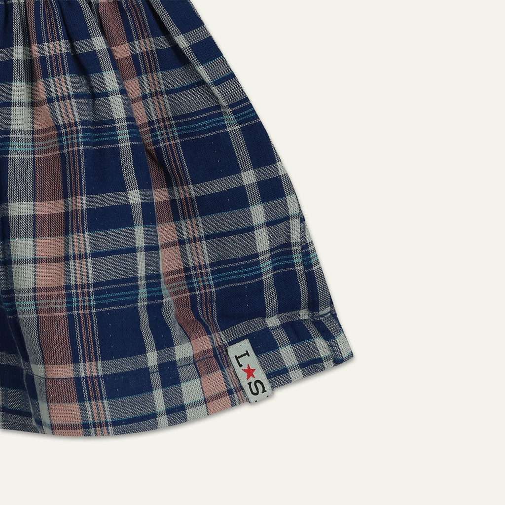 Navy Check Print Dress And Pant Set