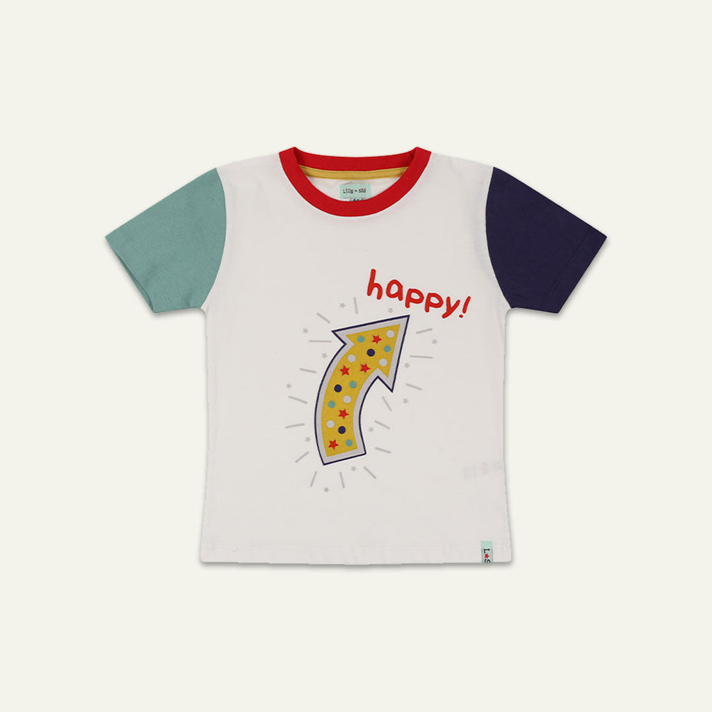 Multicoloured Happy Slogan Print T-Shirt