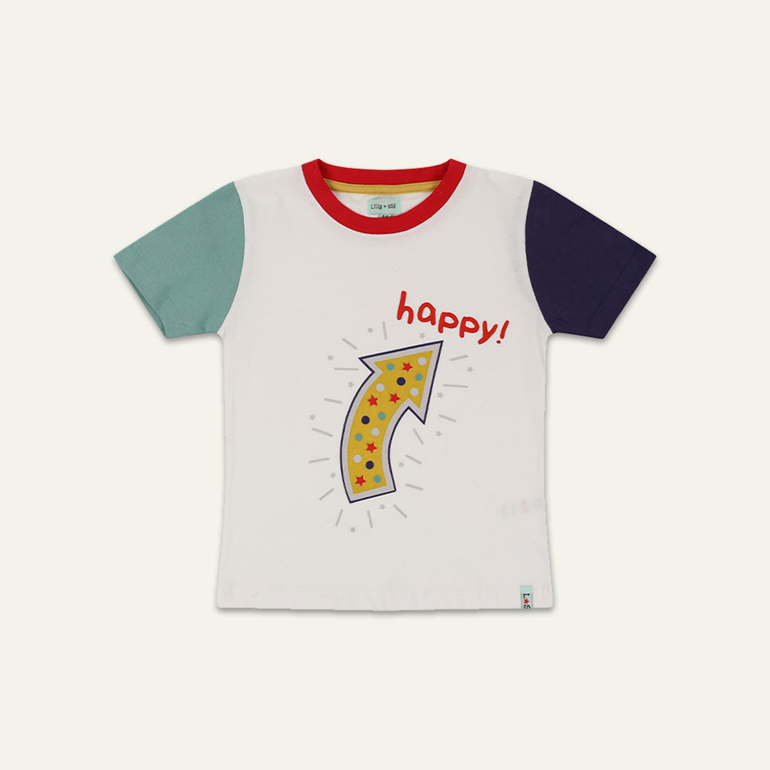 Multicoloured Happy Slogan Print T-Shirt