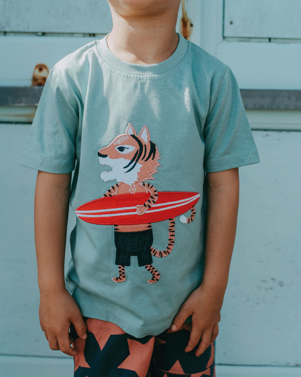 Green Surfing Tiger Print T-Shirt