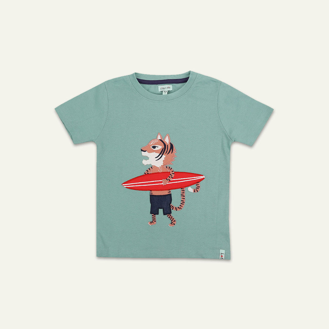 Green Surfing Tiger Print T-Shirt
