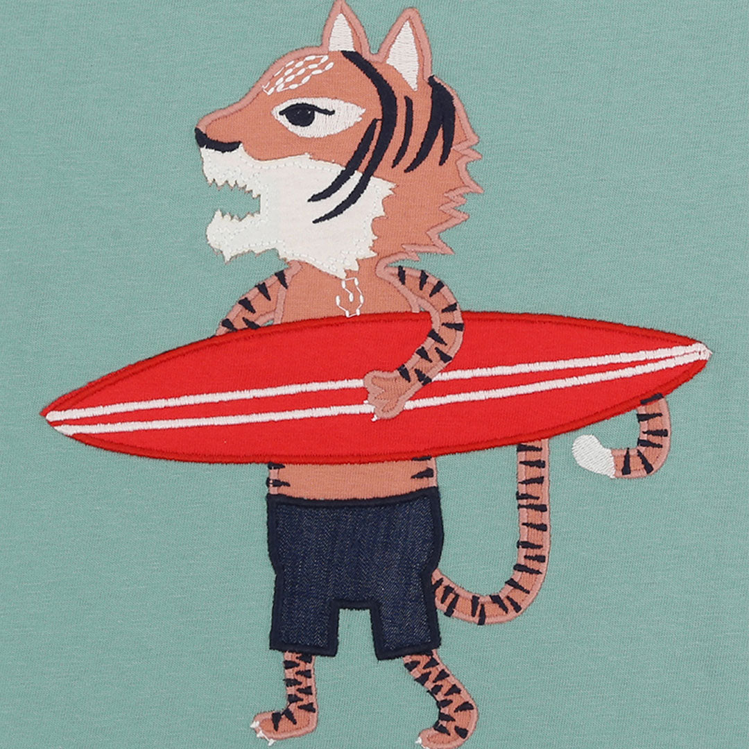 Green Surfing Tiger Print T-Shirt