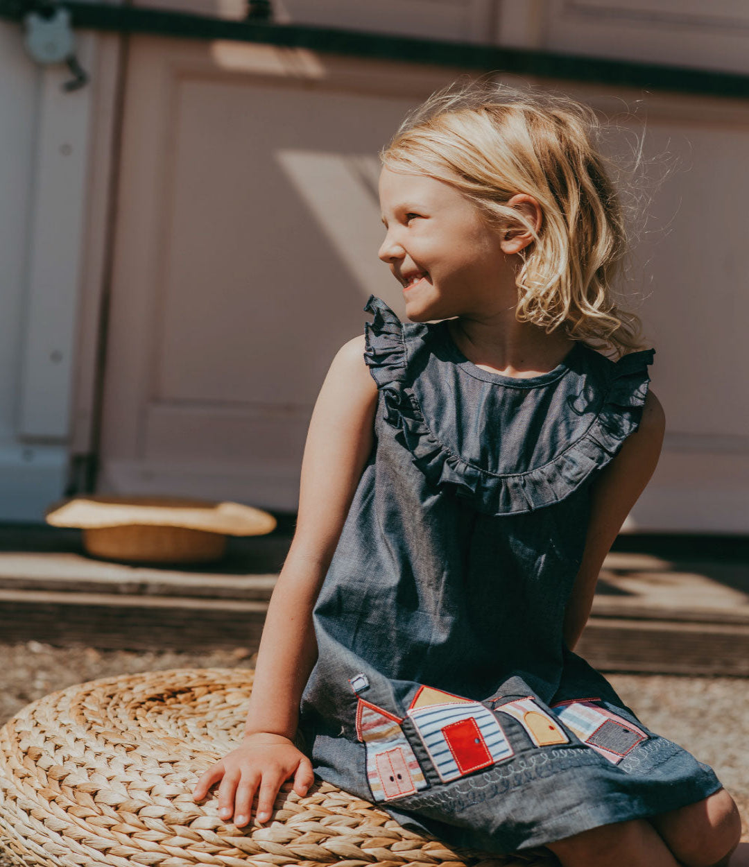Grey Beach Hut Applique Dress