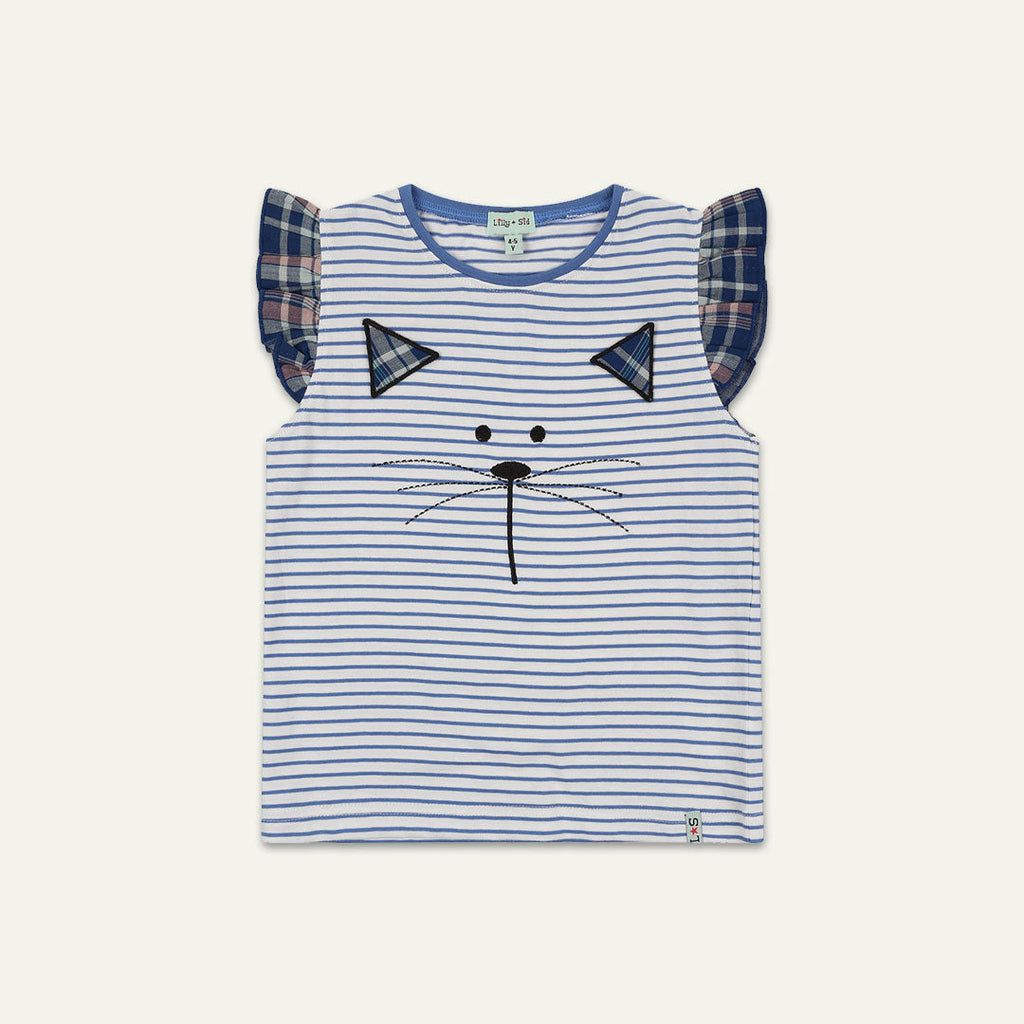 Blue Cat Applique Top