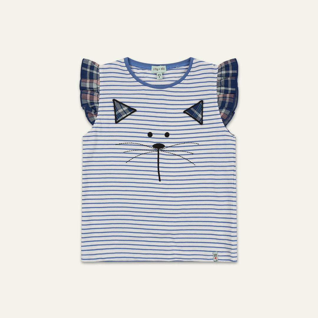 Blue Cat Applique Top