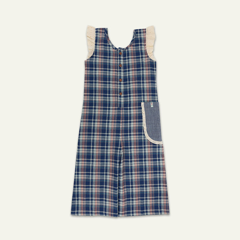 Navy Check Print Jumpsuit