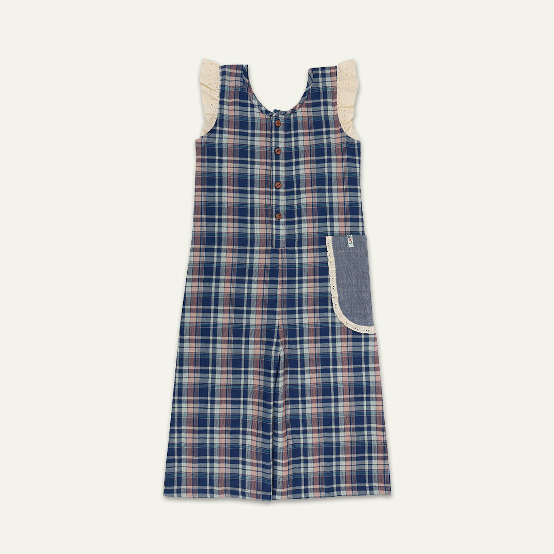 Navy Check Print Jumpsuit