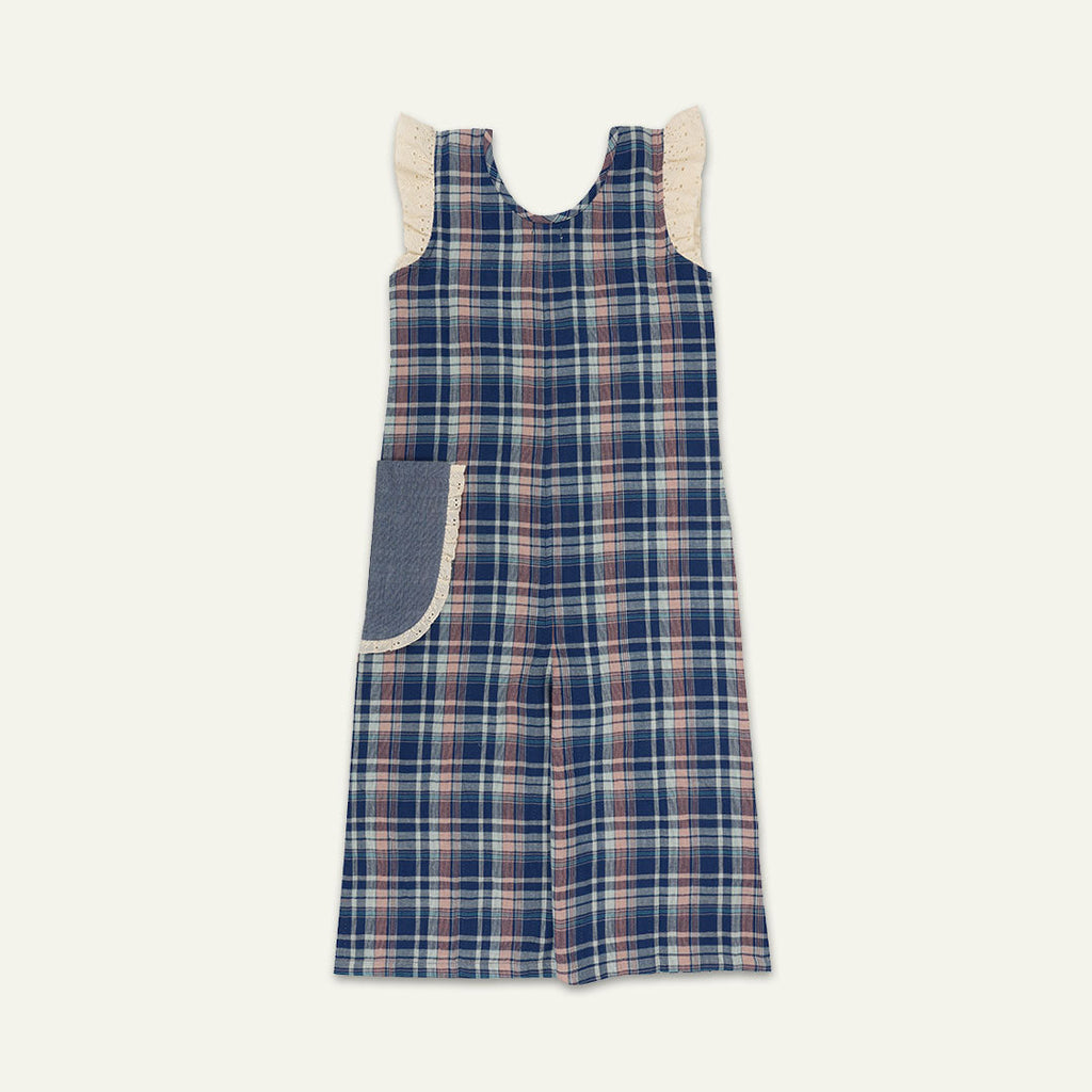 Navy Check Print Jumpsuit