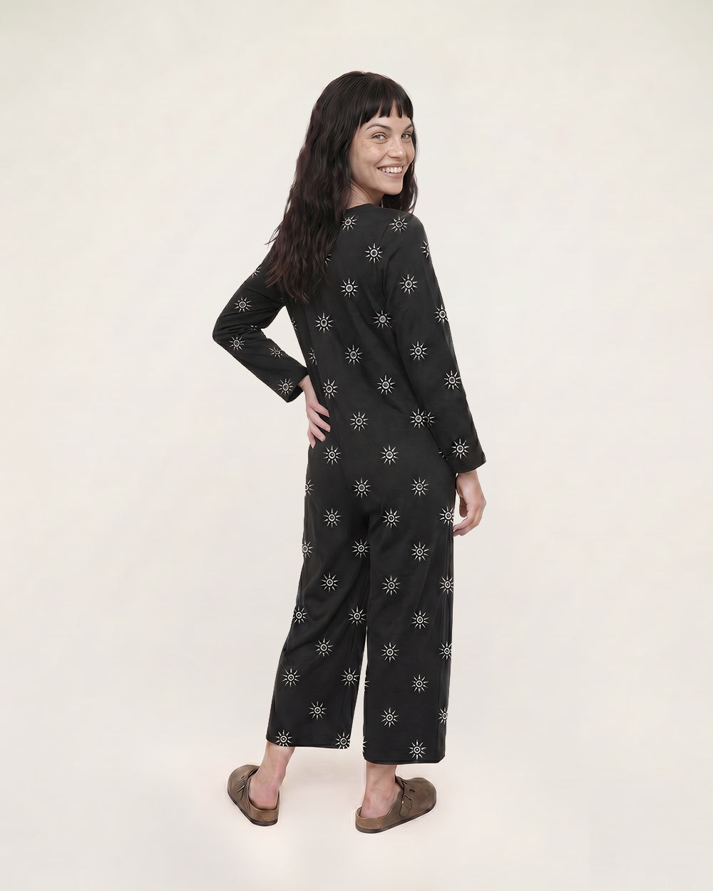 PREORDER - Mai Black Starburst Print V-Neck Jumpsuit