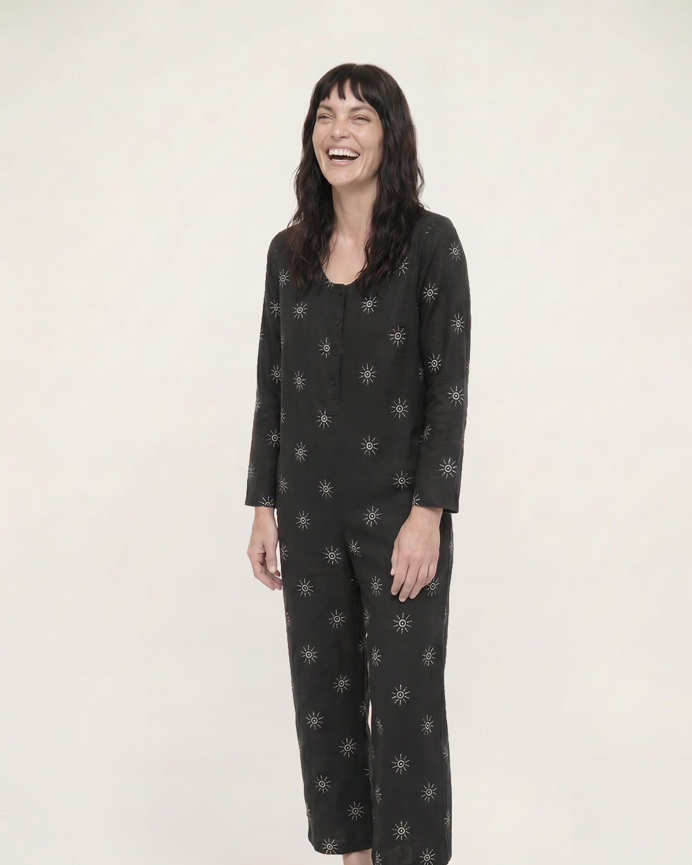 PREORDER - Mai Black Starburst Print V-Neck Jumpsuit