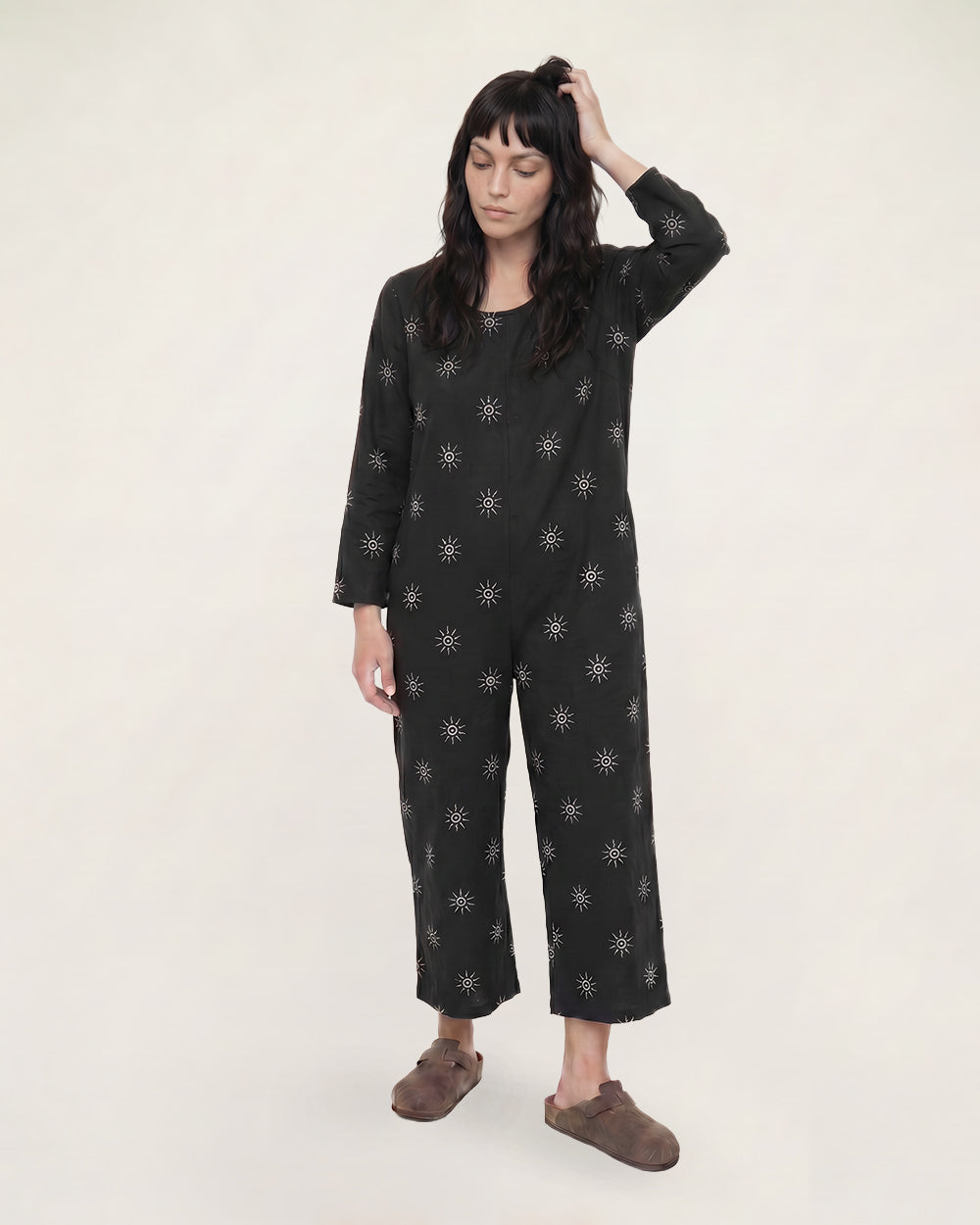 PREORDER - Mai Black Starburst Print V-Neck Jumpsuit