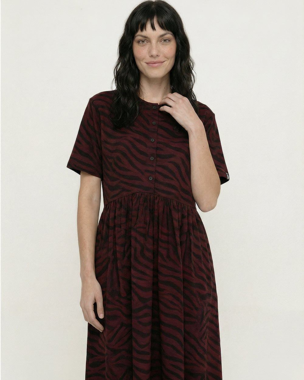 PREORDER - Matilda Burgundy Tiger Print Midi Dress