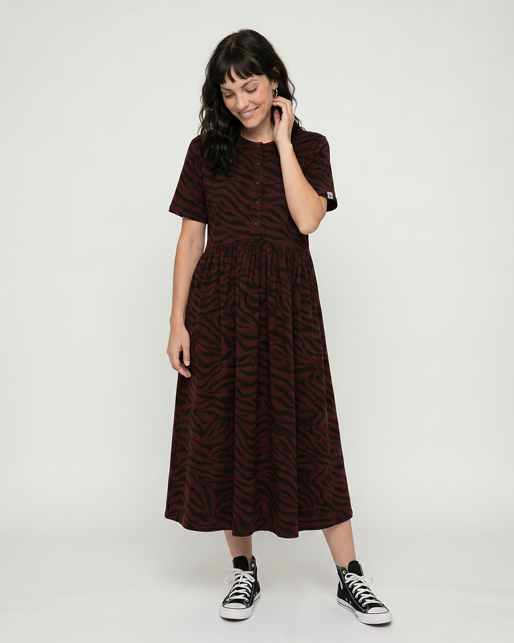 Matilda Burgundy Tiger Print Midi Dress