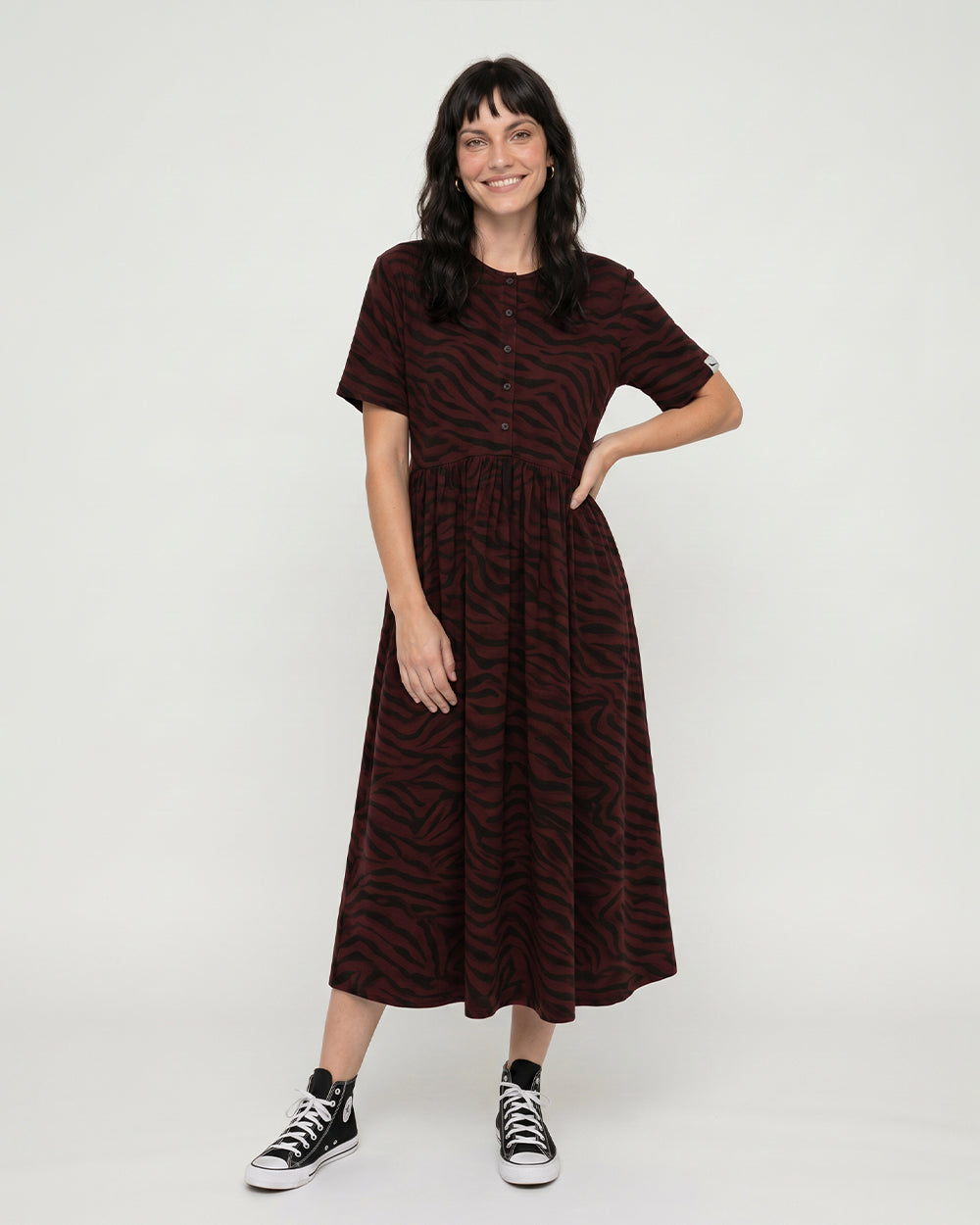 Matilda Burgundy Tiger Print Midi Dress