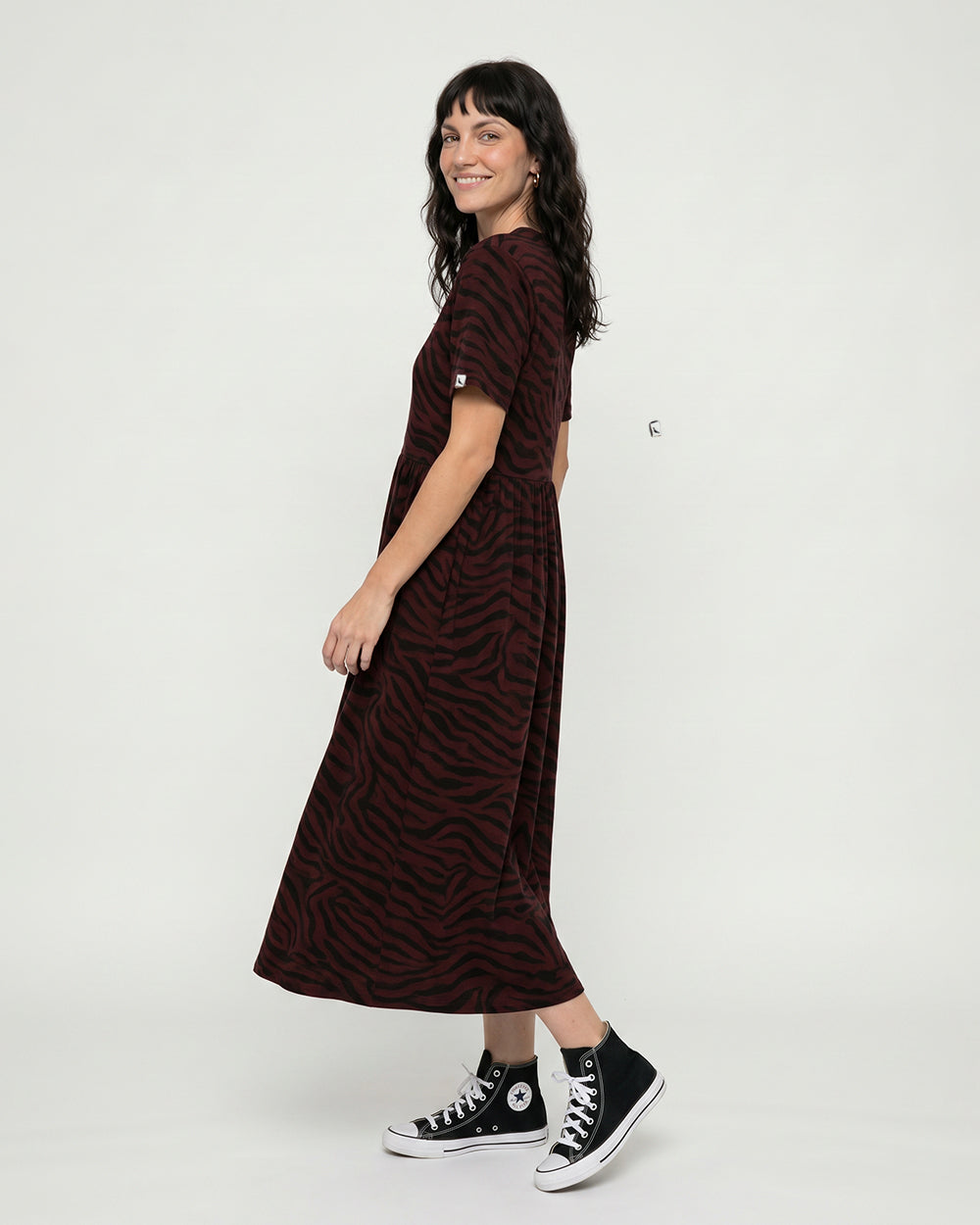 Matilda Burgundy Tiger Print Midi Dress
