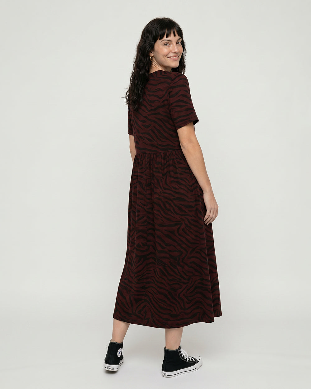 Matilda Burgundy Tiger Print Midi Dress