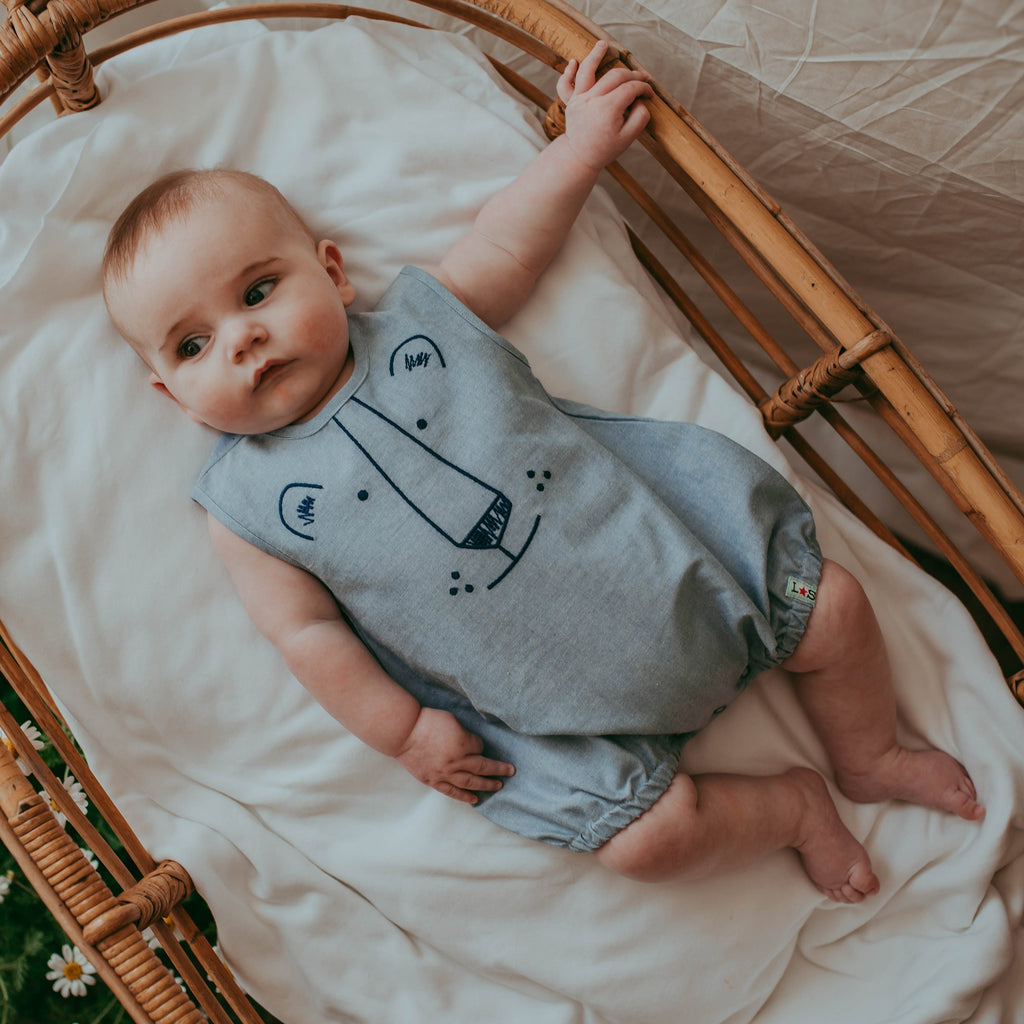 Blue Face Print Romper