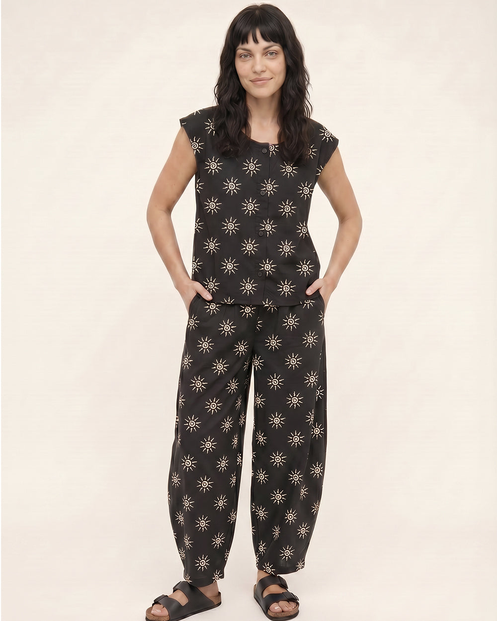 PREORDER - Pip Black Starburst Print Sleeveless Top