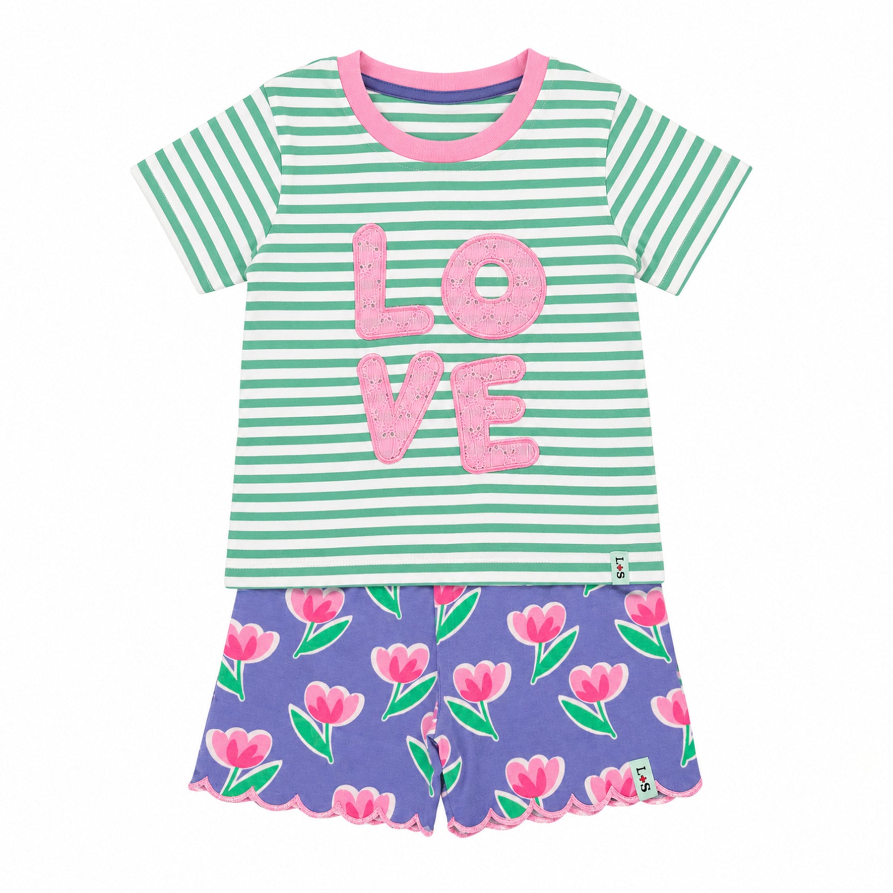 Multicoloured Tulip And Stripe Print Top And Short Set