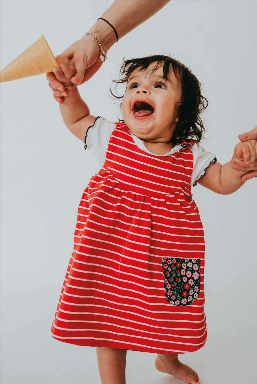 Multicoloured Stripe And Dark Floral Print Dress And Top Set