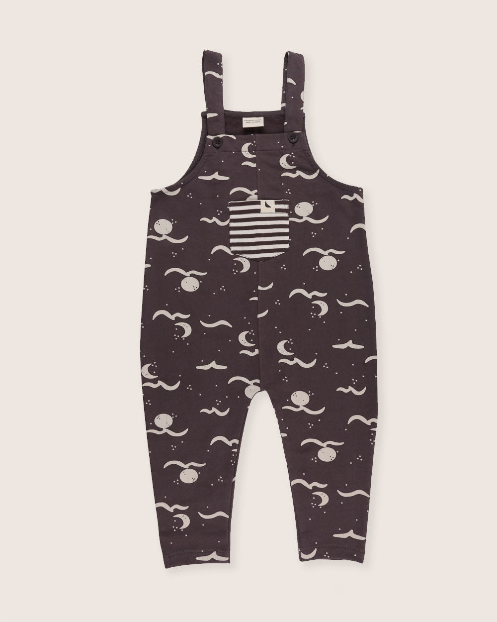 GOTS certified organic cotton Charcoal Grey Moon Wave Print Dungarees - image 2