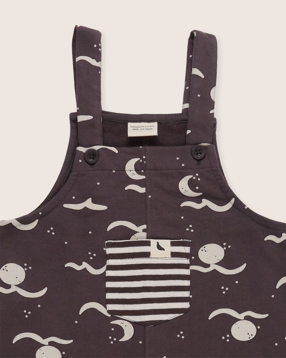 GOTS certified organic cotton Charcoal Grey Moon Wave Print Dungarees - image 4