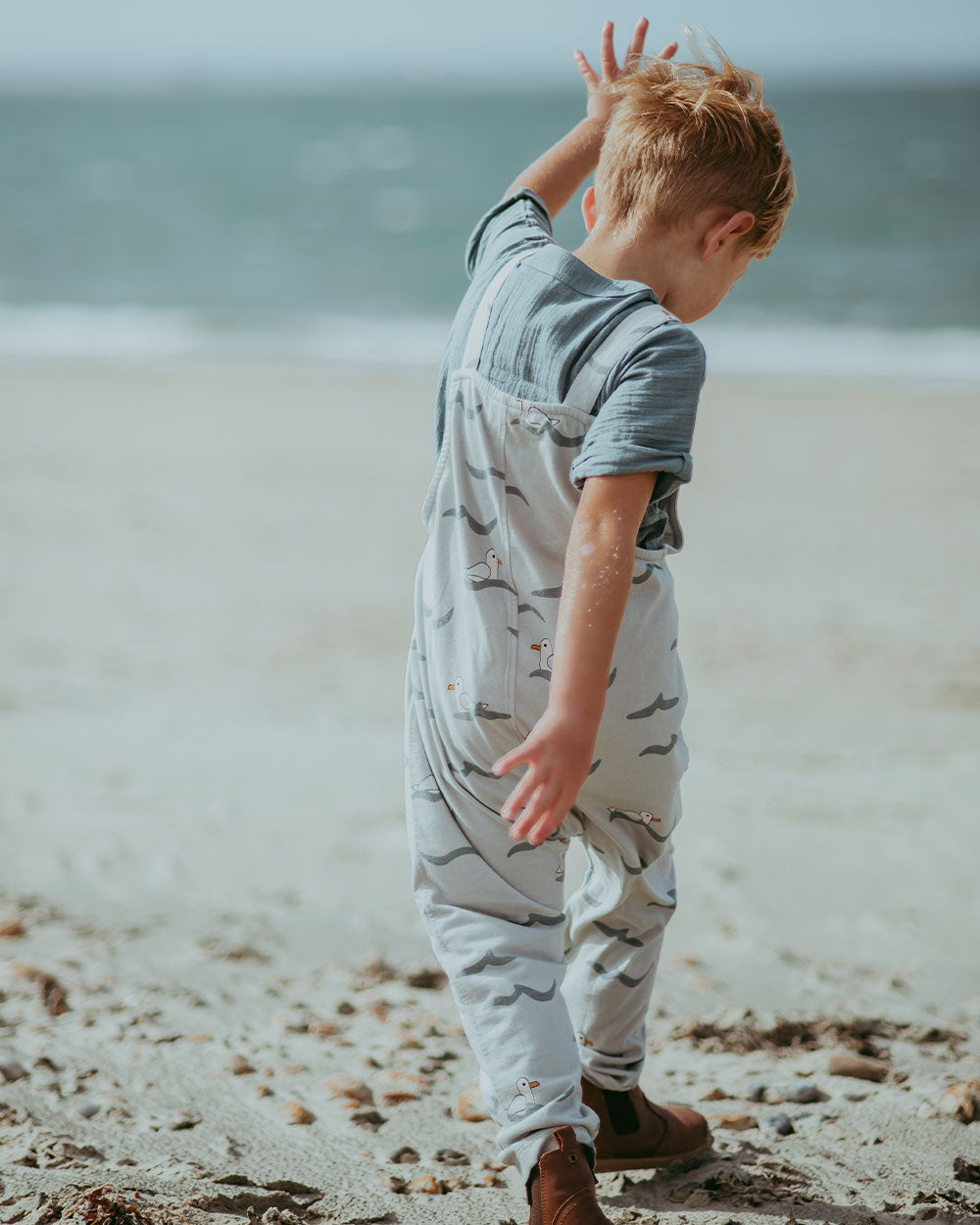 organic cotton Grey Seagull Print Dungarees - image 5