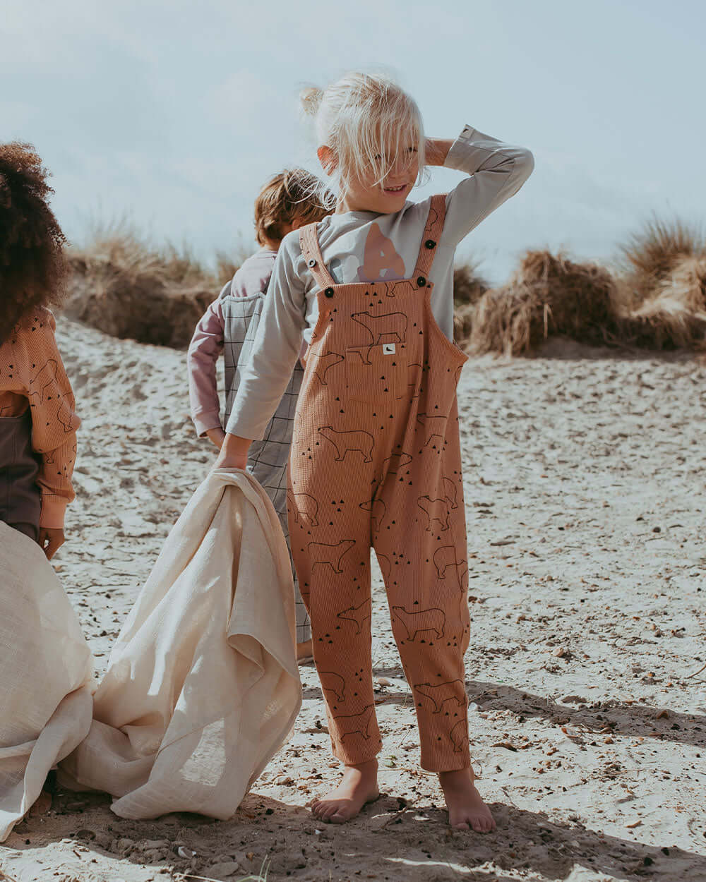 Orange Sketch Bear Print Dungarees - image 2